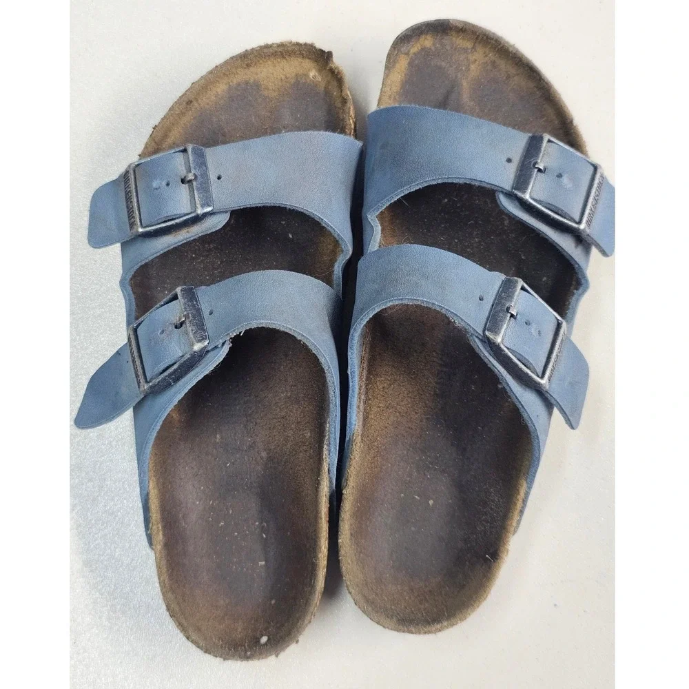 Birkenstock Arizona Kids Blue Birko-Flor Two Strap Buckle Slide Sandals